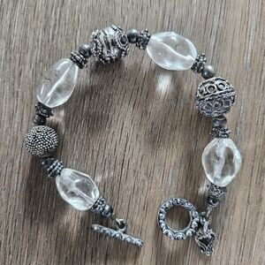 Vintage antiqued sterling silver and glass beads toggle bracelet.